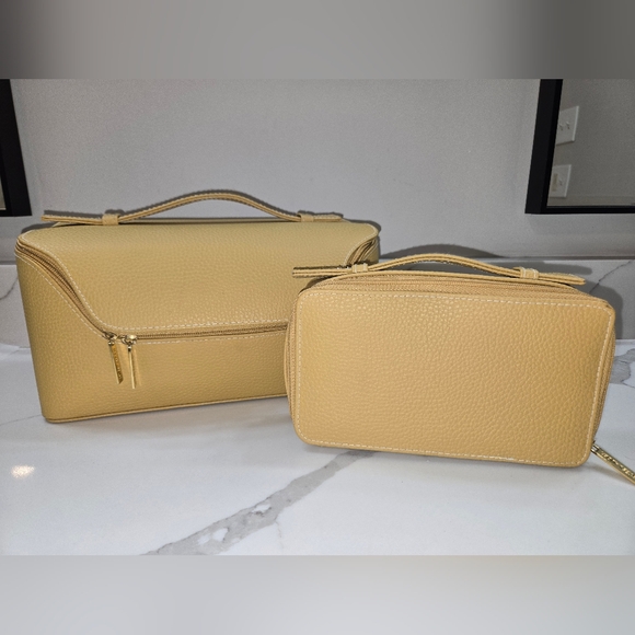 Estee Lauder Handbags - Estee Lauder	Estee Lauder Yellow Pebbled Leather Cosmetic Travel Set